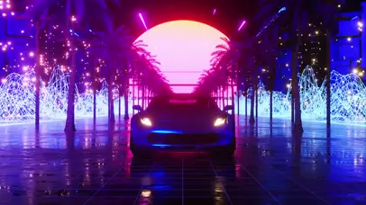 2K霓虹灯下的汽车与城市