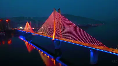 4K赛博朋克长江大桥夜景