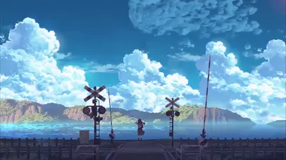 蓝天白云风车少女