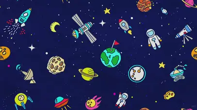 4K卡通涂鸦太空人