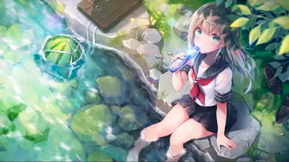 小溪边水手服少女