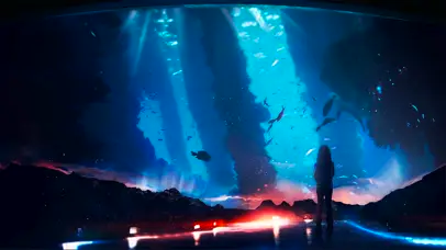 星空海洋下的女孩