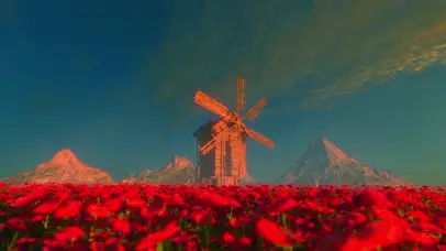 夕阳花海风车岛