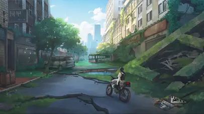 废弃城市摩托车少女