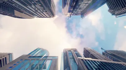 4K飞机飞过高楼大厦