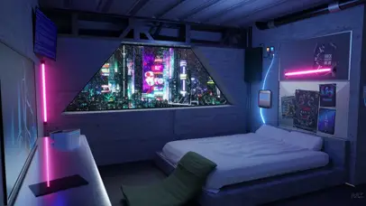 4K 赛博朋克未来城市房间