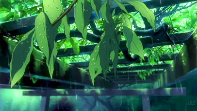 动漫绿意盎然 下雨天屋内屋外