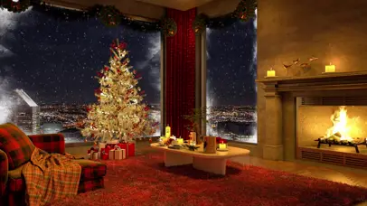 圣诞新年雪天壁炉房间