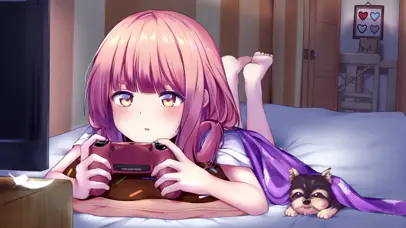 躺着玩电玩的少女