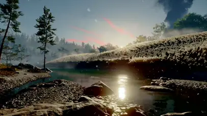 治愈唯美夕阳河边风景