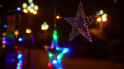 4K夜晚下的五角星灯光