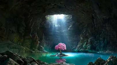 山洞间里的樱花树