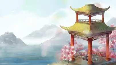 中国风飞鸟静谧湖面