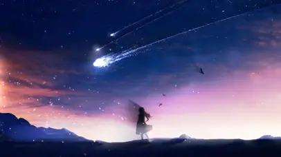 星空流星下的少女