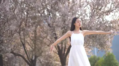 樱花树下起舞的少女