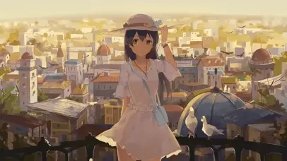 夕阳晚风少女