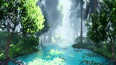 早晨唯美仙境森林之河2