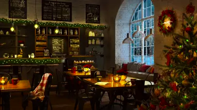 舒适的圣诞氛围咖啡厅