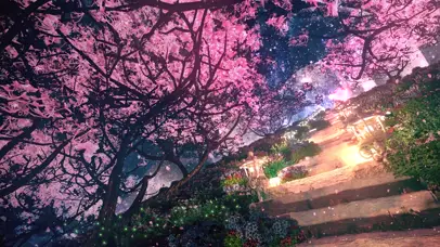 4K唯美樱花星空路道