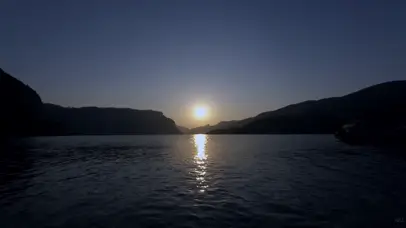 4K河流轮船汽船夕阳