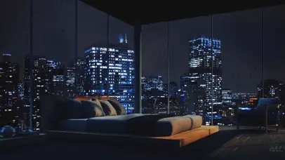 城市雨夜简约房间