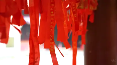 4K寺庙祈福红色飘带