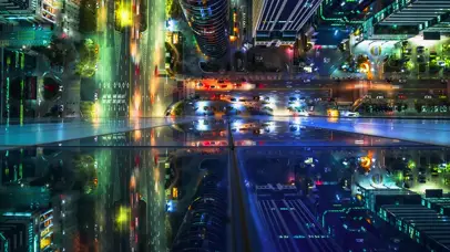 4k大厦夜间俯瞰循环