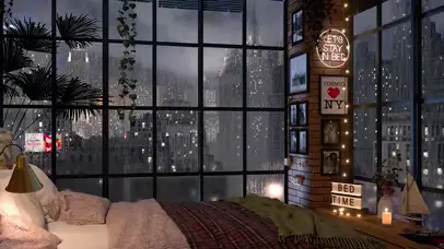舒适的卧室雨景