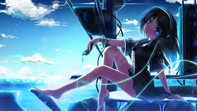 海边听音乐的女孩