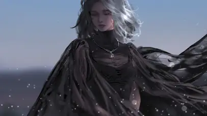 4K厚涂黑纱裙少女