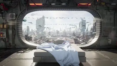 未来科幻城市房间