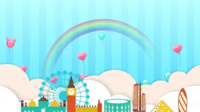 卡通云朵城市彩虹亲子早教