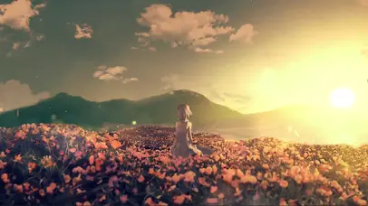 夕阳花海少女