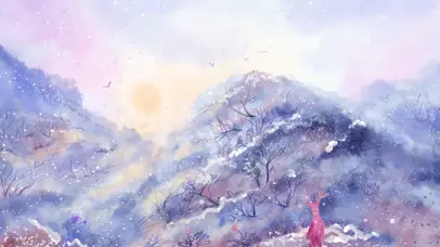 水彩小清新山林立冬插画