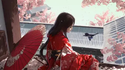 樱花庭院和服女孩