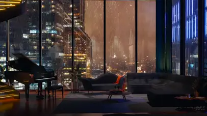 城市大雨酒店房间