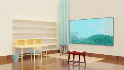 3D书桌、书架、椅子电脑桌面