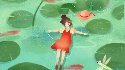 夏天池塘女孩