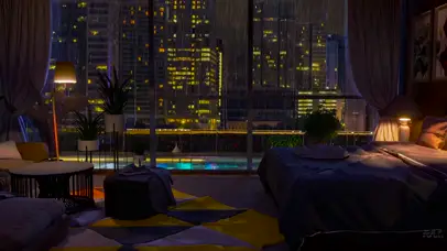 城市雨夜 舒适的卧室