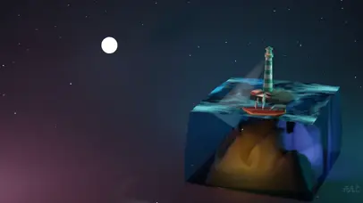 星空下的帆船和灯塔