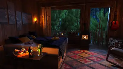 雨声中舒适的树屋入眠