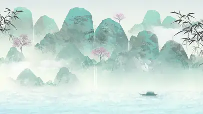 中国风绿色清新水墨画