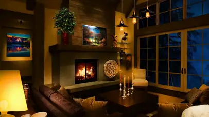 城市雨夜别墅房间