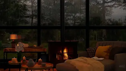 舒适的房间雨点落在窗户上