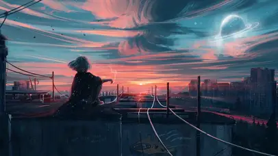 唯美夕阳下的伤心人物