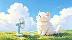 夏日微风小白猫