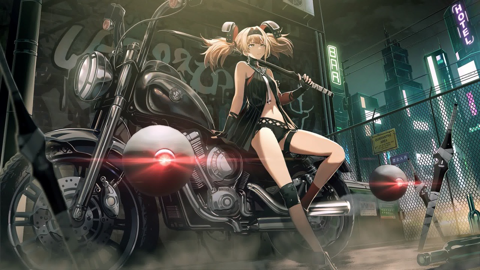 机车少女与黑色摩托