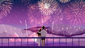 看烟花的情侣