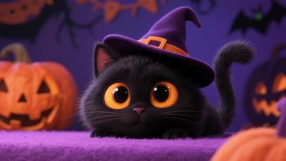 万圣节可爱小黑猫（无时钟版）