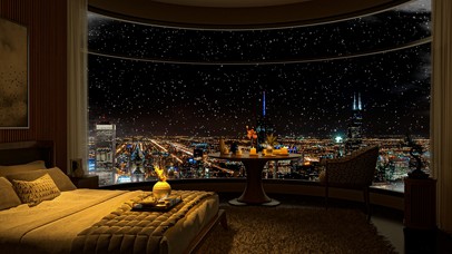 卧室落地窗飘雪